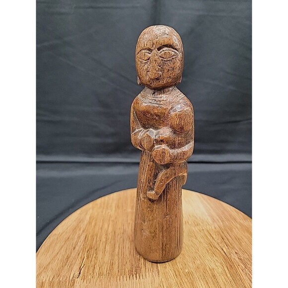 Antique Wooden Handcarved Doll Figurine Mother With Child...